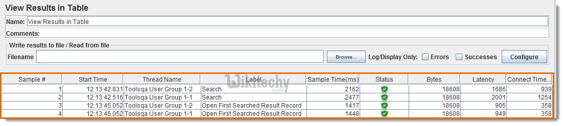  dialogbox of view results in table